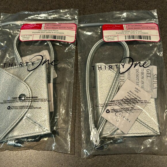 LOT OF 2 Thirty One Envelope Card Pouch Silver Metallic Smooth Pebble New In Bag - Picture 6 of 8